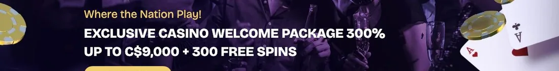 LuckNation exclusive Canadian welcome package banner: 300% up to C$9,000 plus 300 spins