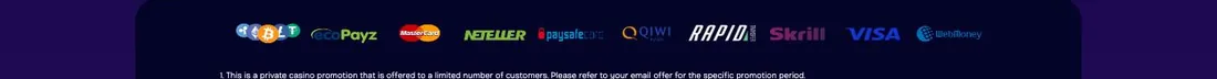Payment marks strip on LuckNation's Canadian promo page: crypto, ecoPayz, Mastercard, Neteller, Paysafecard, QIWI, Rapid Transfer, Skrill, Visa, WebMoney